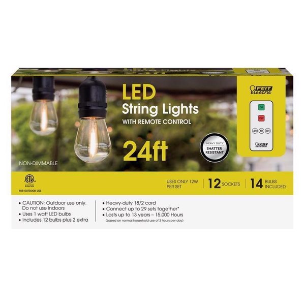 Feit Electric LED String Lights Amber 24 ft 12 lights SL24-12/FIL/REM